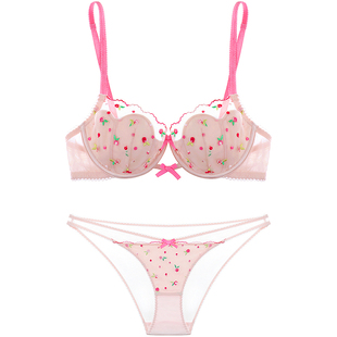 好奇蜜斯性感小胸内衣女法式蕾丝纯欲文胸罩套装大胸显小薄不空杯