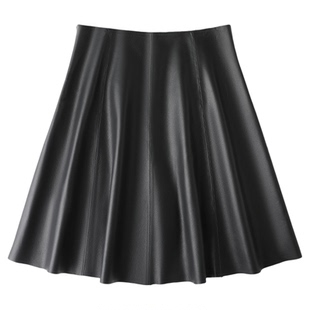 2210真皮皮裙女绵羊皮秋冬新款高腰显瘦优雅黑色半身裙短裙伞裙