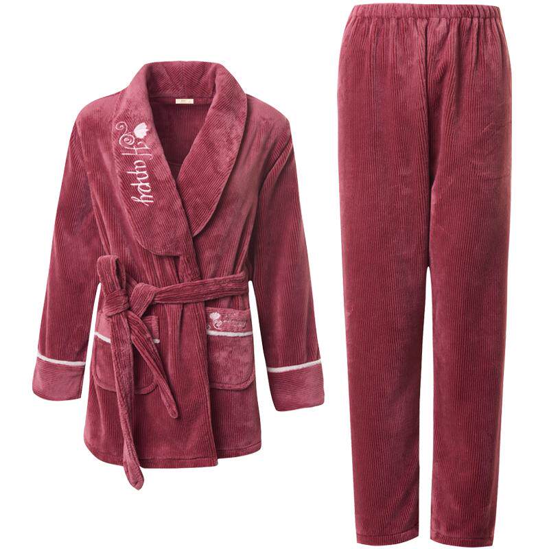 【特价清仓】睡衣女秋冬珊瑚绒加厚加绒保暖睡袍法兰绒家居服套装