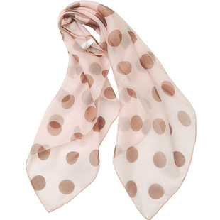 【微瑕】100%桑蚕丝粉咖波点真丝小方巾女士高档春秋薄款丝巾围巾