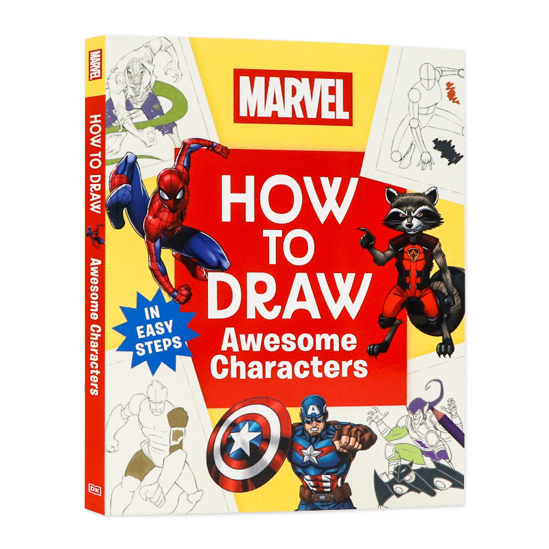 DK出版 漫威超酷角色绘制指南 英文原版绘本 Marvel How to Draw Awesome Characters 复仇者联盟钢铁侠美国队长绘画教程书