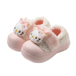 正版Hello Kitty 包跟棉拖鞋女冬季新款可爱居家保暖毛毛棉鞋外穿