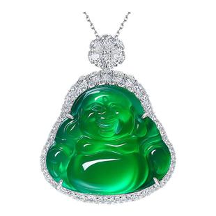 AILEQ大佛公绿A货玉髓玛瑙笑面弥勒佛媲美翡翠女玉石吊坠项链k30