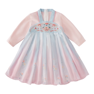 女童唐装2026大童春季撞色襦裙甜美宝宝新中式长袖连衣裙儿童汉服