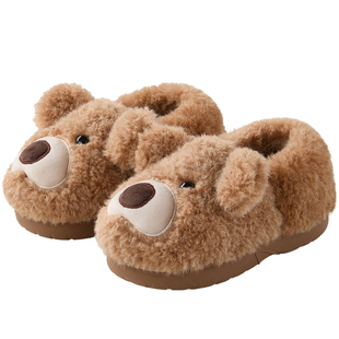 可爱风小熊拖鞋女冬季家居室内防滑保暖毛毛绒软底情侣棉拖鞋男士