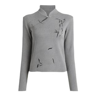 【新东方少女】PIT新中式国风斜门襟收腰修身针织衫女2025春新款