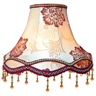 【欧式台灯落地灯布艺灯罩】卧室复古吊珠床头法式灯罩手工外壳罩