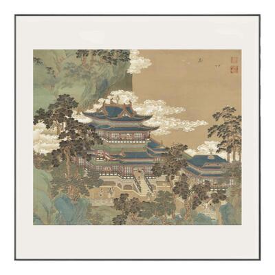 新中式玄关山水楼阁茶室禅意挂画