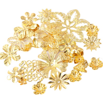 混装100个金色镀金花片花托花瓣制作汉服古风发簪头饰材料diy配件