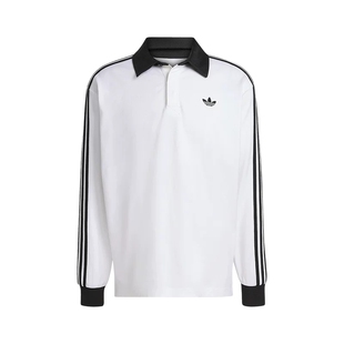 adidas阿迪达斯三叶草春男棉质橄榄球风休闲宽松长袖POLO衫KE3575