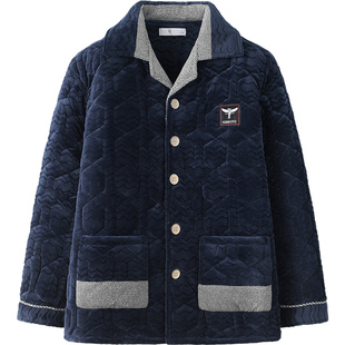 睡衣男款冬季男士家居服上衣单件珊瑚绒夹棉袄外套加厚保暖冬开衫