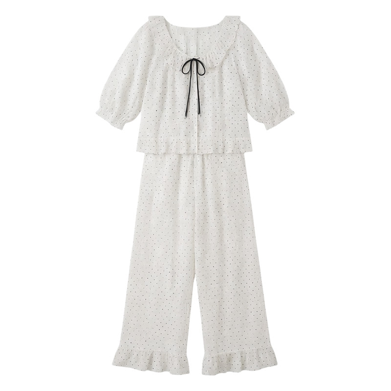 女士波点纯棉舒适家居服套装
