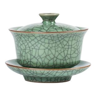 龙泉青瓷三才盖碗茶杯单个茶碗功夫茶具哥窑冰裂不烫手家用泡茶碗