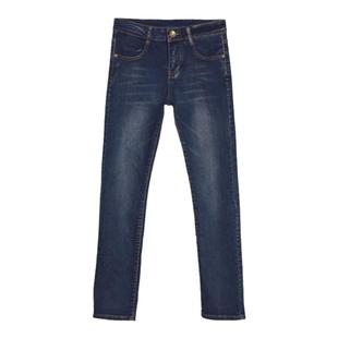 中腰窄版直筒牛仔裤女弹力春秋时尚潮流显瘦烟管直通深色大码长裤