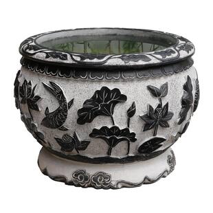 青石鱼缸仿古石雕大理石荷花锦鲤缸天然石头庭院造景圆形水缸包邮