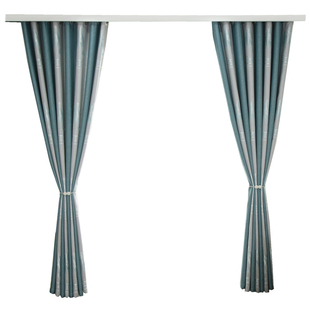 窗帘竖条灰黄蓝客厅卧室简约条纹棉麻提花遮光无缝拼接落地窗成品