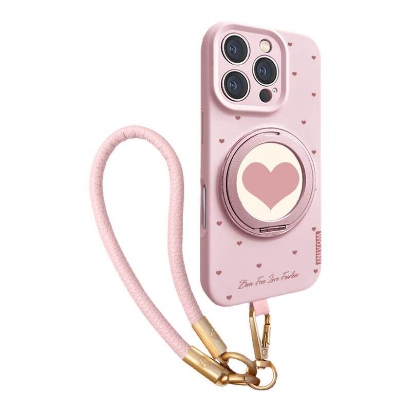 适用苹果17手机壳360旋转磁吸支架iPhone16promax爱心14全包镜头13pro液态硅胶18pm带挂绳防摔pl