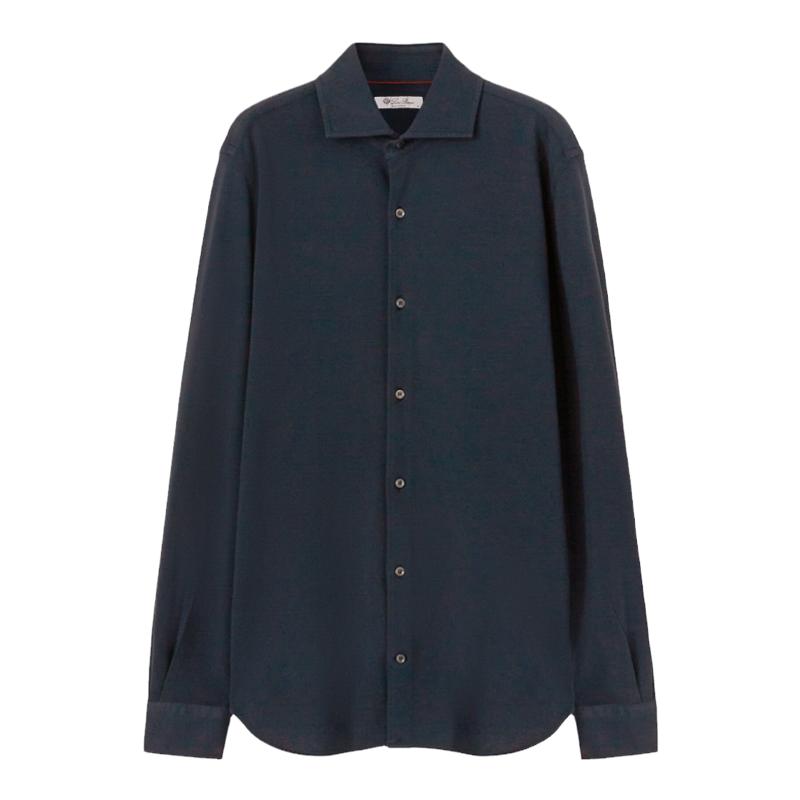 Loro Piana/诺悠翩雅男装蓝色尖领长袖棉质日常休闲衬衫