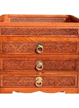 缅甸花梨木茶饼收纳盒木质中式抽屉式茶叶分茶盘普洱茶盒红木送礼