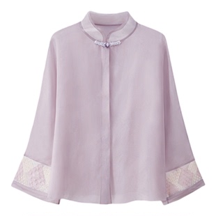 100桑蚕丝欧根纱防晒上衣外套女 新中式轻薄刺绣外搭开衫