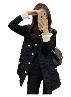 小香风流苏单排珍珠扣马甲外套女