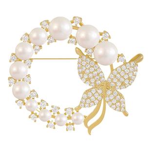 珍珠蝴蝶胸针高档女精致小香风胸花别针配饰气质西装大衣防走光扣