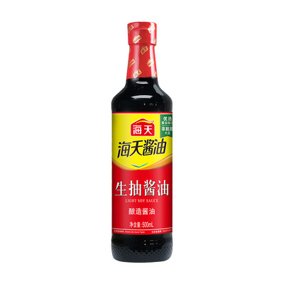 海天生抽酱油500ml/瓶装家用点蘸凉拌炒菜黄豆酿造酱油调味品