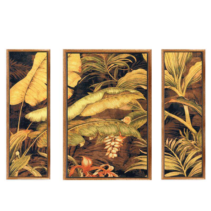 东南亚泰式芭蕉叶装饰画瑜伽会所美容院挂画热带植物画背景墙壁画