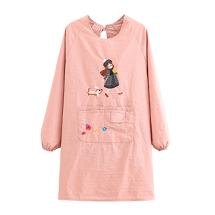 卡通防泼水围裙家用长袖上班耐脏耐磨工作服餐饮服务员反穿罩衣