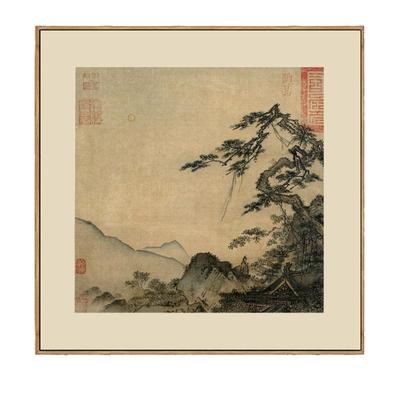 宋画小品字画摆台南宋马远雪景图