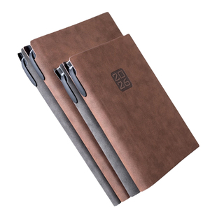 2026羊巴皮 笔记本笔插定制礼盒可印logo日程本效率手册横线本软皮加厚带笔b5商务记事本会议本a5横口袋本a6