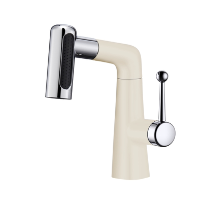 高颜值奶白色洗脸盆水龙头可升降