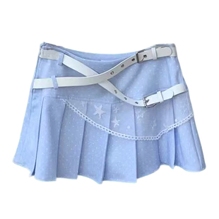 小猫藏星StarryKitty蓝色水色波点百褶裙半身裙水色“演唱会穿”