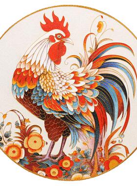 雄鸡报晓碳盘摆件掐丝珐琅彩新中式门厅玄关坐盘景泰蓝手工礼品