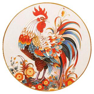 雄鸡报晓碳盘摆件掐丝珐琅彩新中式门厅玄关坐盘景泰蓝手工礼品