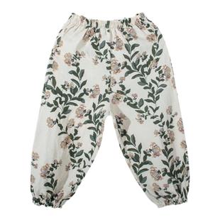 拉波米儿童纯棉束脚裤休闲裤夏季防蚊裤女宝宝洋气宽松阔腿长裤子