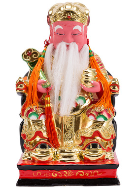 樟木雕镀金土地公神像土地爷