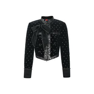 【明星同款】lefame拉飞姆秋季丝绒烫钻短棉服短款外套