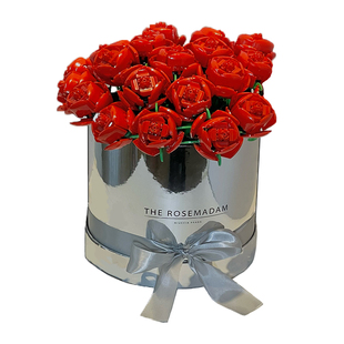 中国玫瑰花展示礼盒永生花束配套积木仿真鲜花朵抱抱桶送礼物摆件