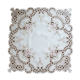 欧式美式刺绣镂空床头柜盖布桌布创意方巾布艺桌巾盖巾家用台布