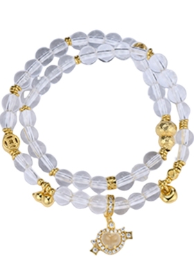 多宝白水晶双圈珠串手链女925银