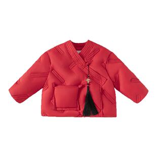 贝贝城宝宝羽绒服女宝90白鸭绒外套国风冬装男童喜庆羽绒年服童装