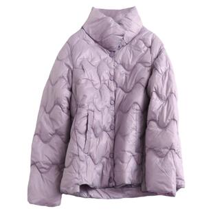 纯色显瘦波浪绗缝立领单排扣保暖外套冬季新款长袖女棉衣棉服B061