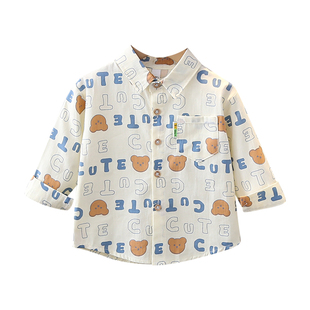 男童春装儿童纯棉衬衫宝宝长袖衬衣小童春季帅气外套婴儿男宝衣服