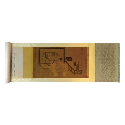周文矩重屏会棋图 1:1复原手工绫装裱人物花鸟中国画挂画临摹绢卷