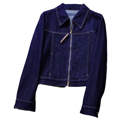 撞色明线宽松显瘦翻领拉链女外套