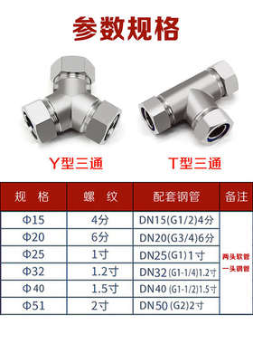 304不锈钢金属软管接头DWJ45/90度直角弯头Y/T型三通自固钢管接头