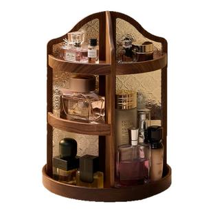 梵瀚 实木旋转化妆收纳盒结婚礼物复古梳妆台桌面口红香水置物架