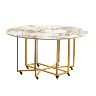 小户型家用折叠餐桌圆形吃饭桌简约可收纳餐桌椅组合轻奢岩板圆桌