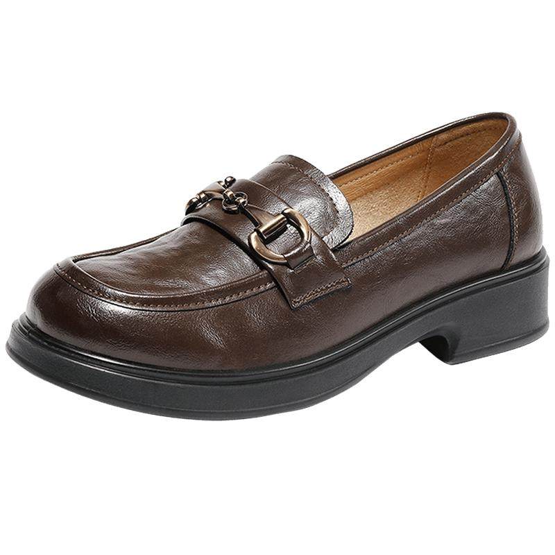 森达软底乐福鞋女鞋春季厚底增高商场同款英伦风新款黑色单鞋女款